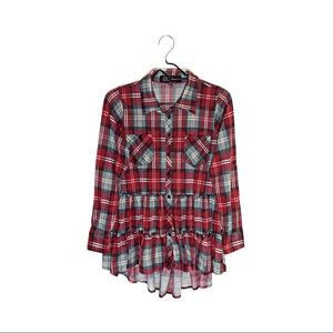 Red Plaid Flannel High-Low Peplum Top